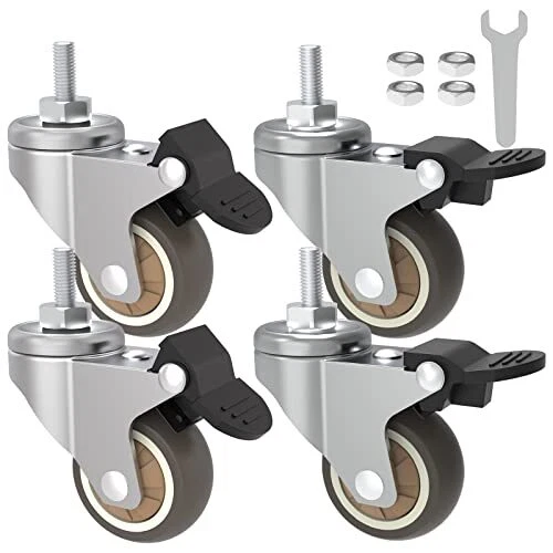 1.5 Mini Caster Wheels with Brakes - Set of 4, Low Profile