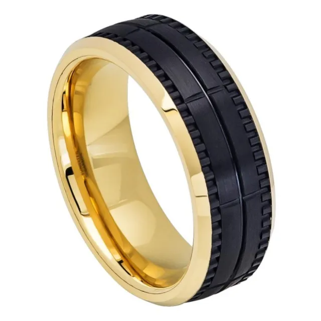 Tungsten Ring Band Two-tone Yellow IP Inside Black For Men & Women