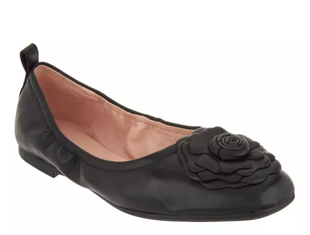 Taryn Rose Ballet Flats w/ Rose Detail Black Rosalyn Womens Shoes 5 New