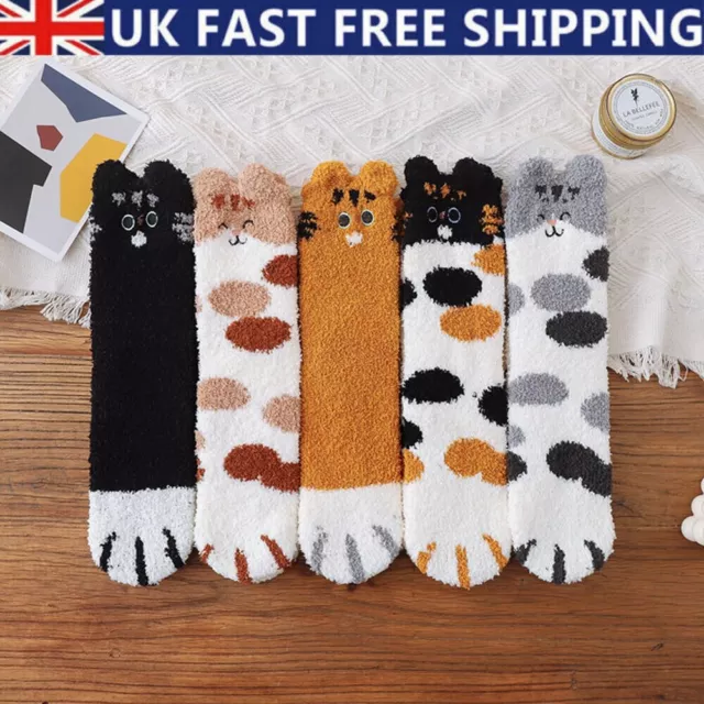 5 Pairs Cute Cat Paw Winter Soft Sleep Bed Floor Socks Fluffy Fleece Warm Socks