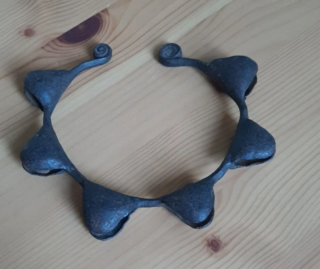 Primitive Antique Wrought Iron Ring Jingle Bells Hand Held Rattle
