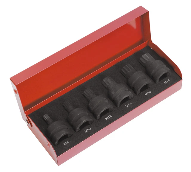 Sealey AK5608 Impact Spline Prise Bit Ensemble 6pc 1.3cmSq Lecteur