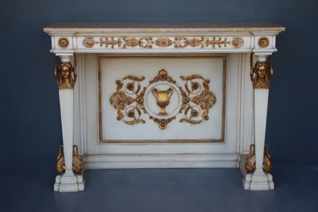 Antique French Empire hall console table sienna marble top carved gold gilt 1850