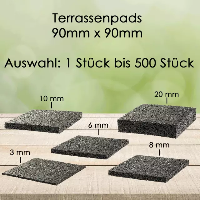 100 Stück 10mm Terrassenpad - 90 x 90 mm Terrassenpads, Gummigranulat-Pads,  Terrassenbau - Terrasenpads