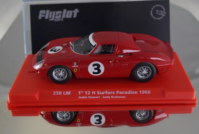 Flyslot Ferrari 250 LM 1° 12 H Surfers Paradise 1966 J. Stewart No 3 Rot Neu Box