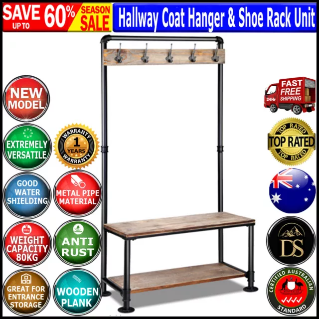 Hallway Hook Coat Shoe Rack Hanger Unit Industrial Pipe Shelf Entrance Furniture