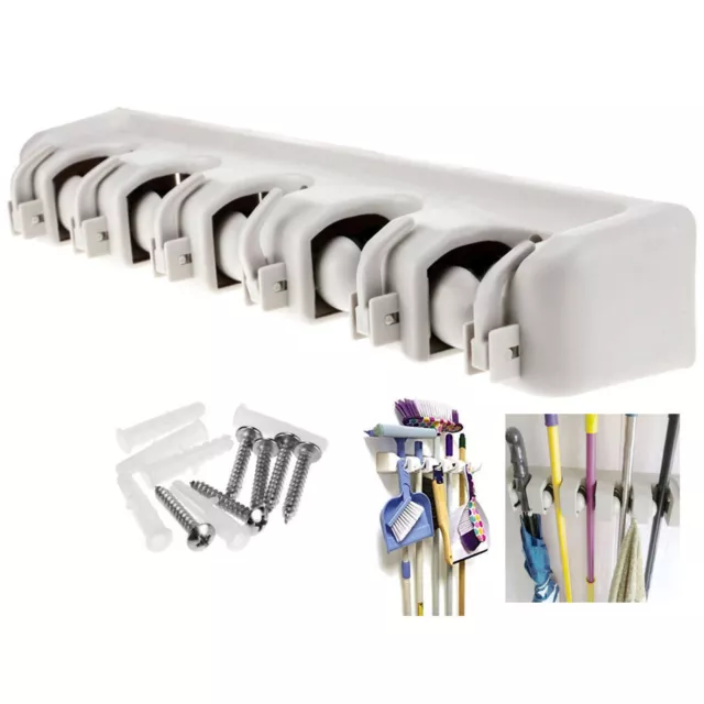 Wall Mounted 5 Rack Kitchen Storage Mop Organizer Holder Brush Broom Hanger Set