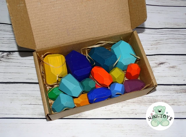 Montessori Spielzeug - 16 stk. Bunte Holzbausteine, Balancier Bauklötze