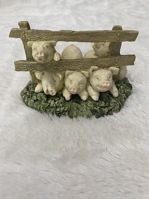 Vintage Ceramic Pigs Figurine Pigs on a Fence
