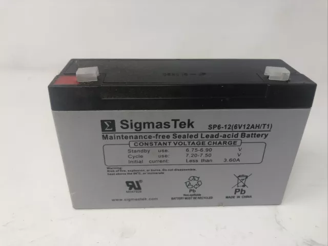 Sigmastek Sealed Lead Acid Battery Sp6-12 (6V12Ah/T1) - Nos