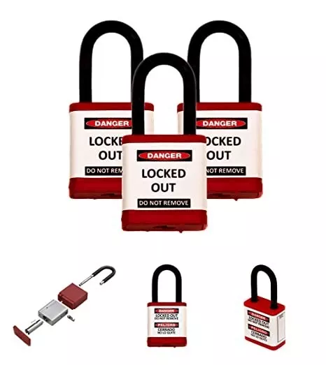 Lockout/ Tagout Padlocks, Red, set of 5, Keyed alike, New