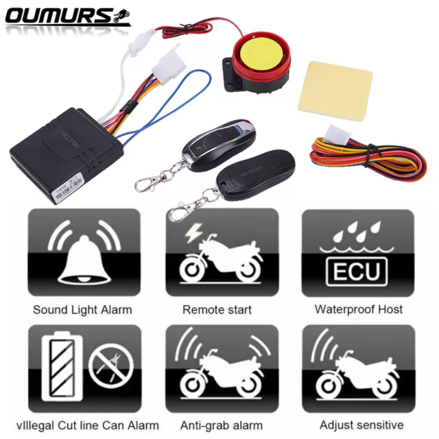 Motorcycle Scooter Security Alarm System Anti-theft Remote Control Engine Starts