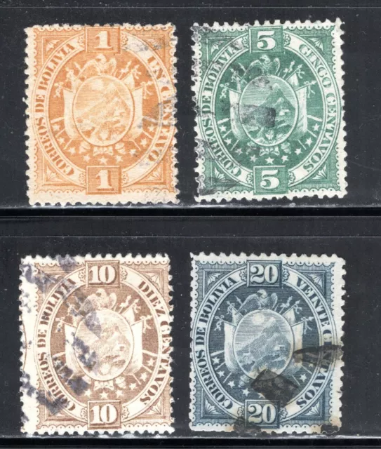 Bolivia Stamp Scott #40, 42, 43, 44, Coat of Arms, 1894, Lot of 4 Used SCV$11.75