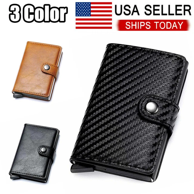 US Men Leather Wallet RFID Blocking  ID Credit Card Holder Carbon fiber pattern