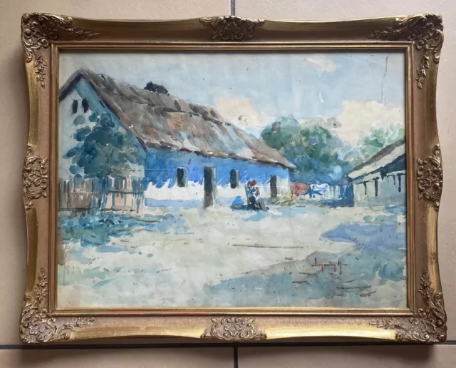 László NEOGRADY (1896-1962) - tolles Aquarell: BAUERNHOF