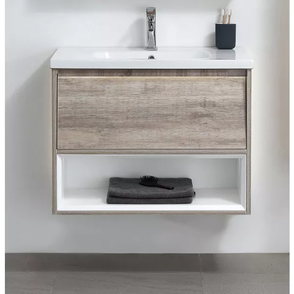 Brand New ROMA 900MM Finger Pull Soft Close wall hung Wood Grain Vanity