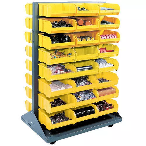 Double-Sided Mobile Rack with (24) Yellow Bins 36x25-1/2x55