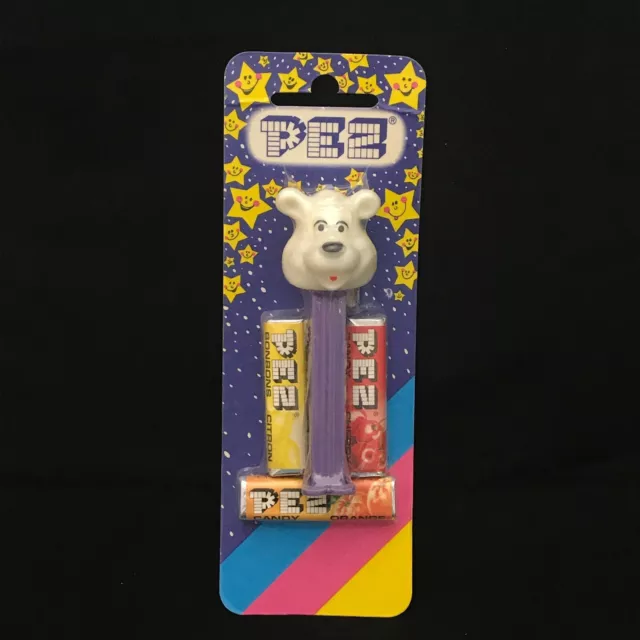 Pez European White Polar Bear Purple Stem Retired Mint on Bonbons Card Dispenser