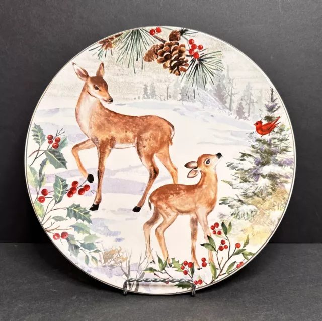 Robert Stanley DEER DINNER PLATE Christmas Gold Rim Ceramic 10.5” NWT