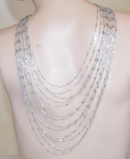 Sautoir femme chaîne argent multi rangs long collier dégradant élégant UM99