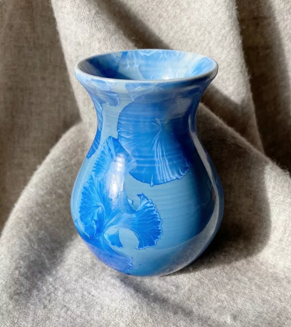 Studio Pottery Light Teal Blue Crystalline Glazed Mini Vase
