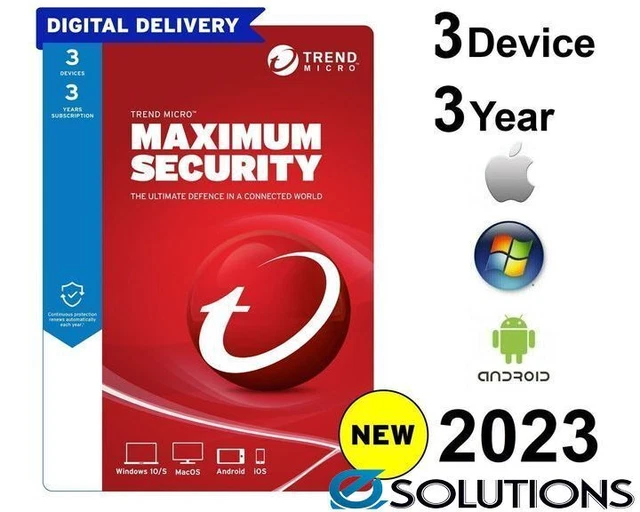 Trend Micro Maximum Security 2023 - 3 Years 3 Devices for PC, Mac, Android or iO Trend Micro Maximum Security 2023 - 3 Years 3 Devices for PC, Mac, Android or iO