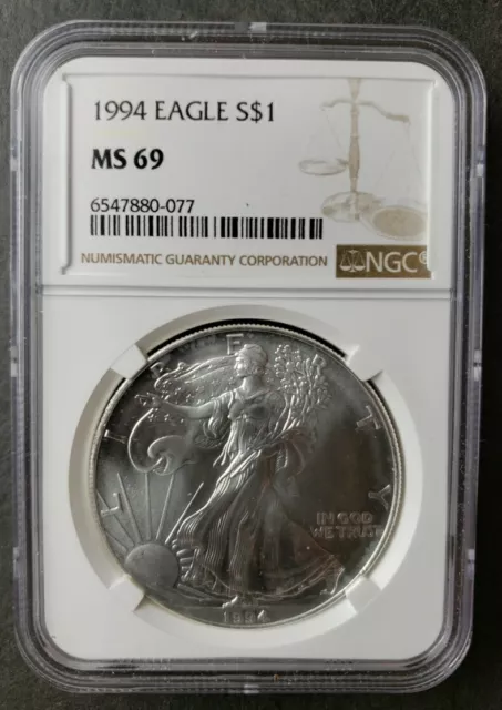 1994 $1 American Silver Eagle Dollar NGC MS69