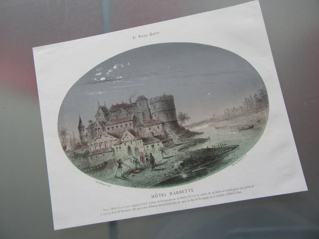 Litografia 1850 Hotel Barbette Le Vieux Paris