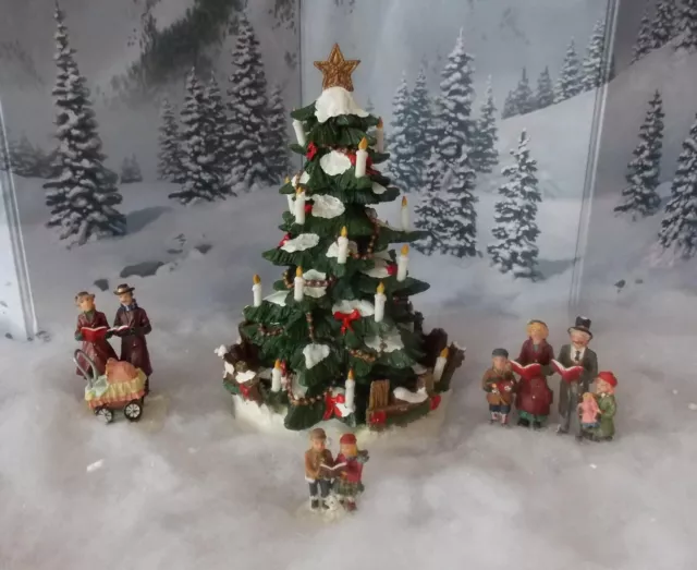 St Nicholas Square Village ~ Caroling Around the Tree ~ Complete 4 Pc Set