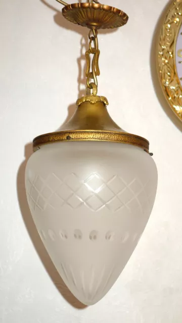 Antik Französische Messing-Glas Hollampe, Kronleuchter, Lüster 1 Flammig