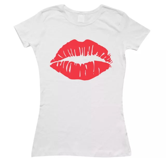 Red Lips Womens T-Shirt Sexy Valentines Day Tshirt Fashionista Kiss Print L181