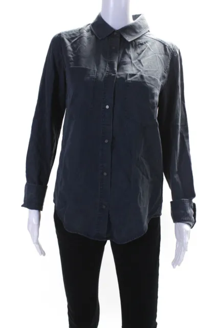 T Alexander Wang Womens Button Front Collared Shirt Navy Blue Size Small