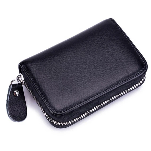 Genuine Leather Men Wallet Credit Card Holder RFID Blocking Zipper Pocket Thin 2