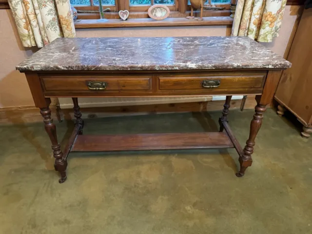 Unique large vintage side drawer wall/table unit with removable marble top