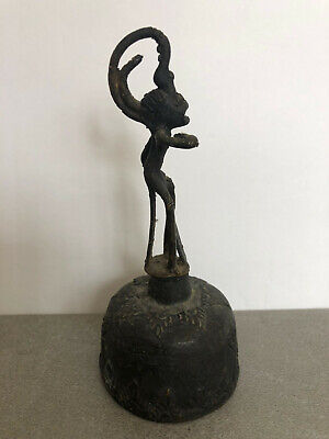 African Tribal Folk Art Figural Primitive Antique Benin Bronze Desk Bell