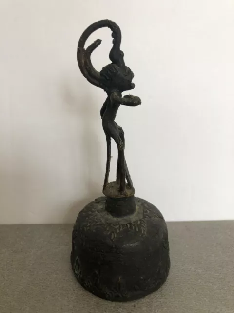 African Tribal Folk Art Figural Primitive Antique Benin Bronze Desk Bell