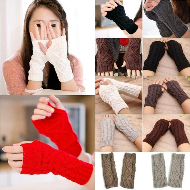 Frünn Plain Fingerless Wrist Arm Warmer Gloves Cable Knitted Thermal Mittens