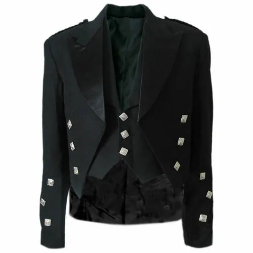 Tartanista giacca e camice nero scozzese principe Charlie 56 L GRATIS P&P(B)