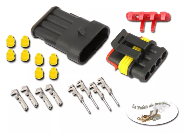 Kit Connecteur électrique 12V étanche 4 voies - cosse - Auto Moto Bateau Quad