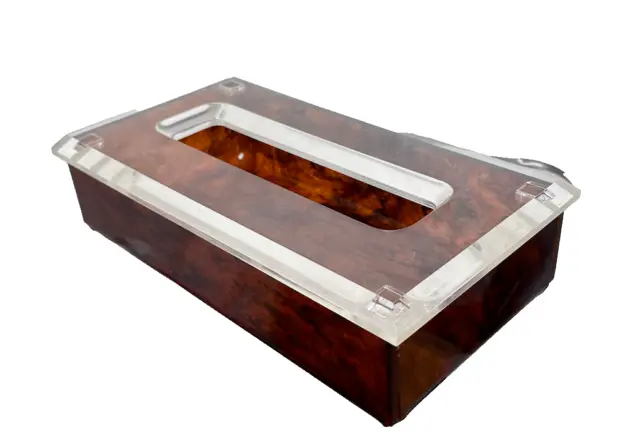 Vintage MCM Mid Century Modern Lucite Tortoise Rectangular Tissue Box Holder