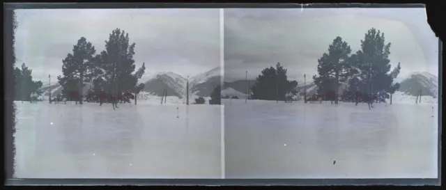 Paysage enneigé Neige France c1930 PHOTO NEGATIVE Stereo Plaque de verre VR22L3n