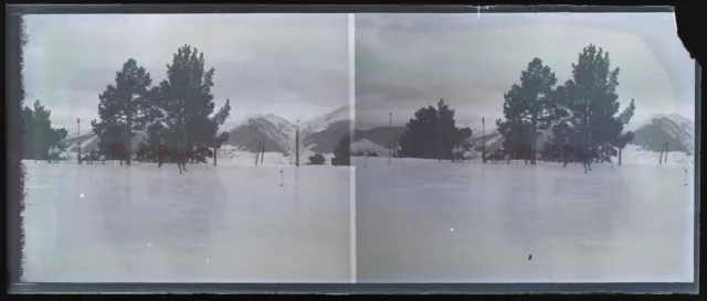 Paysage enneigé Neige France c1930 PHOTO NEGATIVE Stereo Plaque de verre VR22L3n