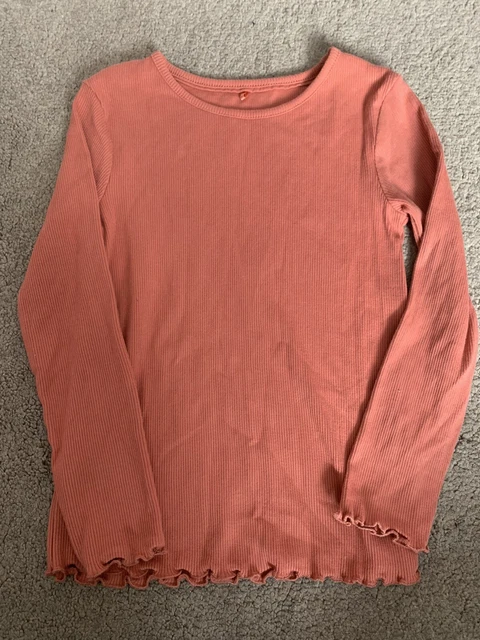 BNWOT Girls George Dark Pink Rust Ribbed Long Sleeve T-Shirt Top 4-5 years