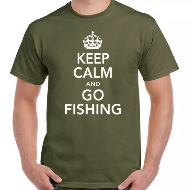 Fishing T-Shirt Keep Calm & Go Mens Funny Fisherman Tee Top