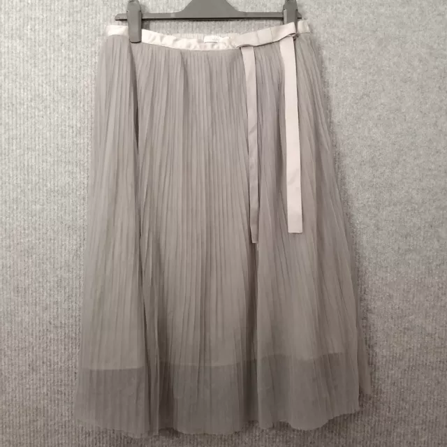 Darling Womens Midi Skirt Size 14 Grey Pleated Elastic Waist Lined Smart Casual