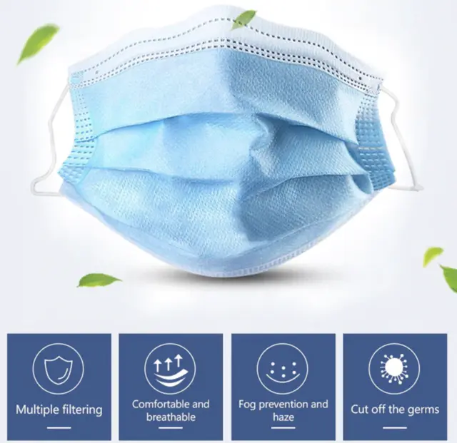 Face Mask Surgical Disposable Mouth Cover 3PLY Breathable Respiration Dust Mask