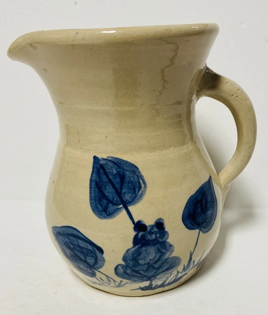 Martha Ellis Pottery Pitcher Vase Frog Lily Pad 1981 Blue Signed VTG
