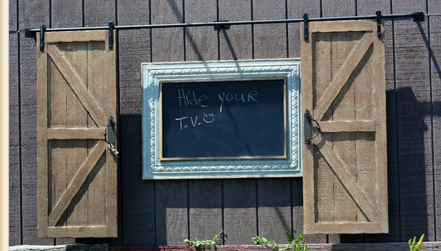 Barn Door Hideaway w/Door Track Rustic Wood & Hardware 48" set of 2 Farmhouse