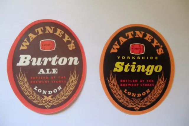 Mint Pair Watneys London Burton Ale & Yorkshire Stingo Brewery Bottle Labels