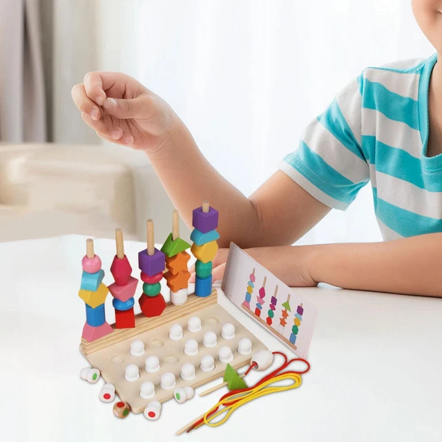 WOODEN BEADS SEQUENCING Toy Set Lacing Beads for 2 3 4 5 Year Old Boys